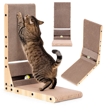 FURVEO - Cardboard Corner Cat Scratcher Bed with Toy Petsi