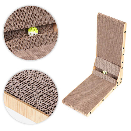 FURVEO - Cardboard Corner Cat Scratcher Bed with Toy Petsi
