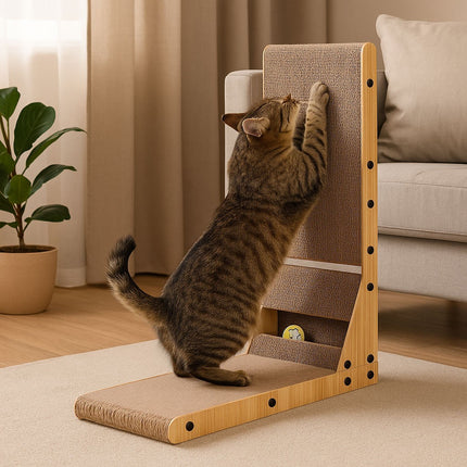 FURVEO - Cardboard Corner Cat Scratcher Bed with Toy Petsi