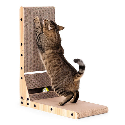 FURVEO - Cardboard Corner Cat Scratcher Bed with Toy Petsi