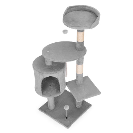 FURVEO - Cat Scratching Post Tower with House, 110 cm Gray