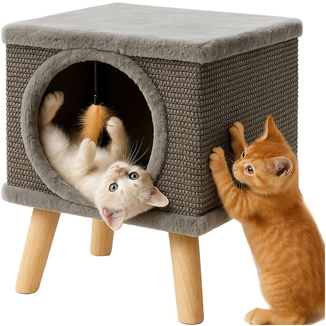 FURVEO - Cat Scratching Post with Bed, Sisal, Stable Legs