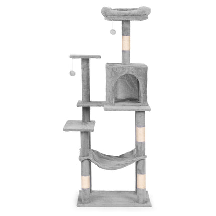 FURVEO - Kissan raapimapuu torni riippumatolla, 146 cm, harmaa