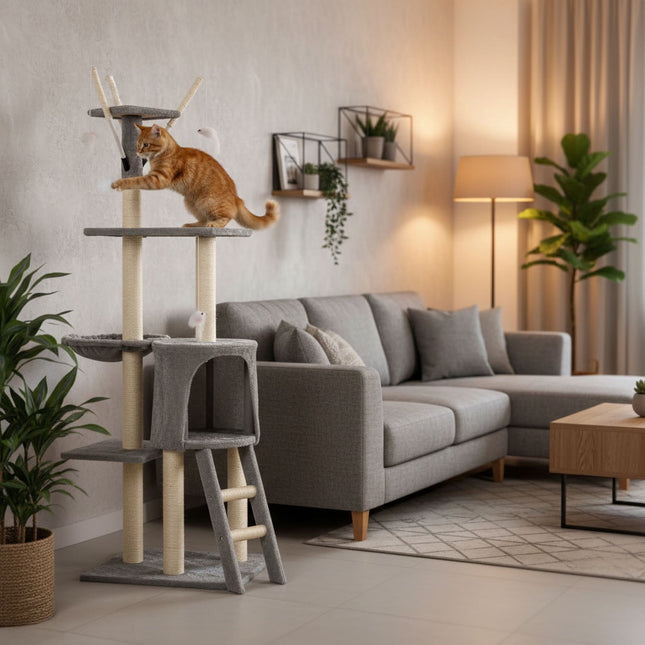 FURVEO - Cat Scratching Tower with Hammock and Sisal Posts, 134 cm