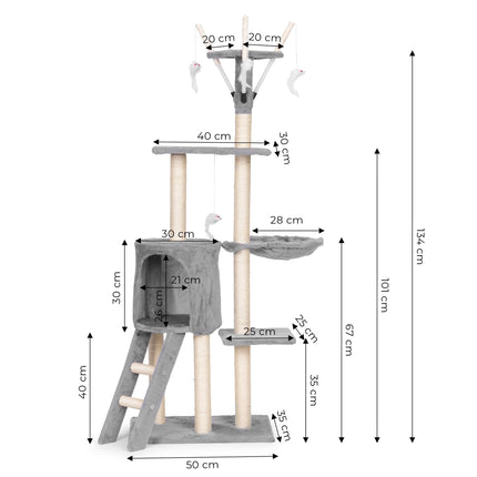 FURVEO - Cat Scratching Tower with Hammock and Sisal Posts, 134 cm
