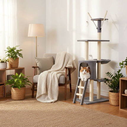 FURVEO - Cat Scratching Tower with Hammock and Sisal Posts, 134 cm