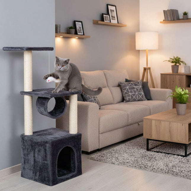 FURVEO - Cat Scratching Post with Bed, 94 cm, Gray, Multi-Level