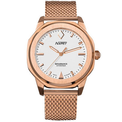 Nappey Renaissance Rose Gold And White Milanese Automatisk NY41-BD2M-6B9A 200M unisexklocka