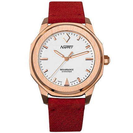 Nappey Renaissance Rose Gold And White Mocka Automatisk NY41-BD2M-3B6A 200M unisexklocka