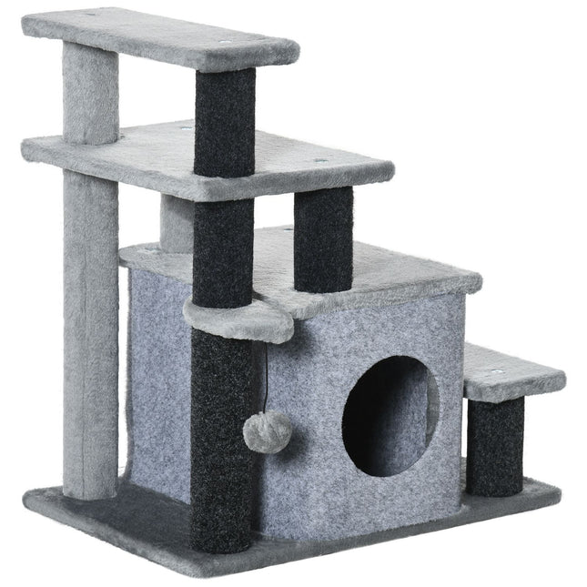 PAWROOM - Pet Stairs 3/4 Step Cat Stairs Sleeping Cave & Hanging Play Ball Chipboard Pehmo