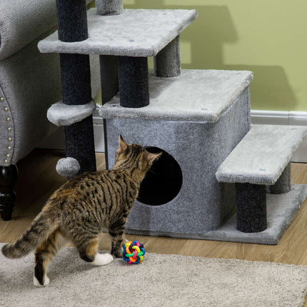 PAWROOM - Cat stairs with sleeping cave & play ball - 3/4 steps