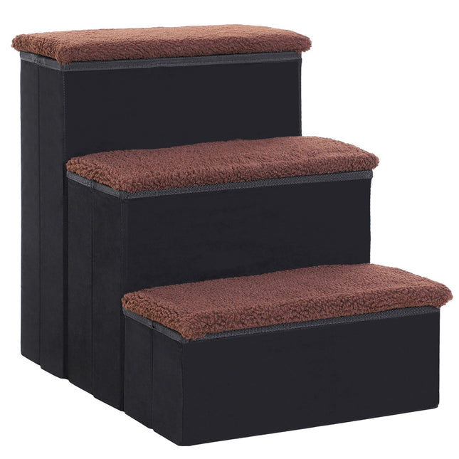 PAWROOM - Pet Stairs Taitettavat Kissan Portaat/Koiran Portaat, 3 Askelmaa Ja Säilytystilaa, Kissoille Ja Koirille, Mdf, Musta, 40X54X48Cm