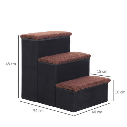 PAWROOM - Pet Stairs Taitettavat Kissan Portaat/Koiran Portaat, 3 Askelmaa Ja Säilytystilaa, Kissoille Ja Koirille, Mdf, Musta, 40X54X48Cm