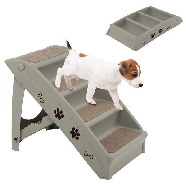 PAWROOM - Pet Stairs with 4 Steps Portable Climbing Ladder Safe Dog Ramp 62.5 x 38 x 49cm Gray