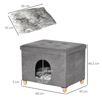 PAWROOM - 2-In-1 Cat Cave -Jalkaistuin Pehmusteella Puiset Jalat Cat House Cat Kori Pehmeä Pehmustettu Ottomaanien Tyylikäs Design Irrotettava Mdf Pehmoharmaa