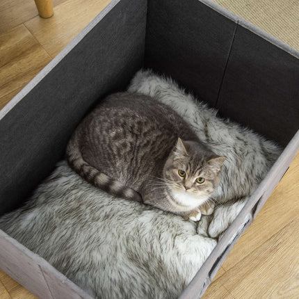 PAWROOM - 2-In-1 Cat Cave -Jalkaistuin Pehmusteella Puiset Jalat Cat House Cat Kori Pehmeä Pehmustettu Ottomaanien Tyylikäs Design Irrotettava Mdf Pehmoharmaa