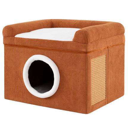 PAWROOM - Kokoontaitettava kissankoppi sisal-raapimismatolla ja tyynyllä, ruskea