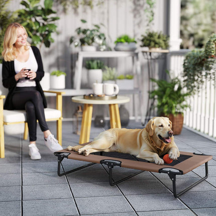 PAWROOM - Kannettava kohotettu koiransänky, korotettu lemmikkisänky hengittävällä verkolla, suurille koirille, kahvi