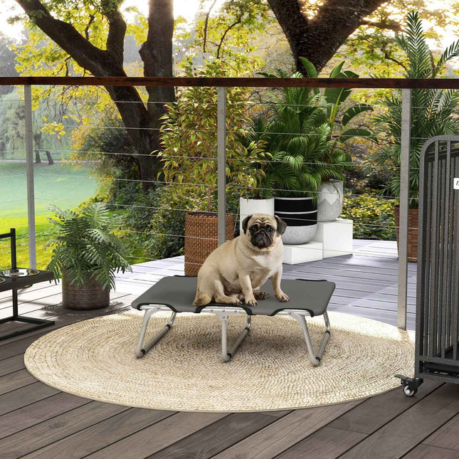 PAWROOM - Outdoor raised dog bed, gray Oxford, for small dogs