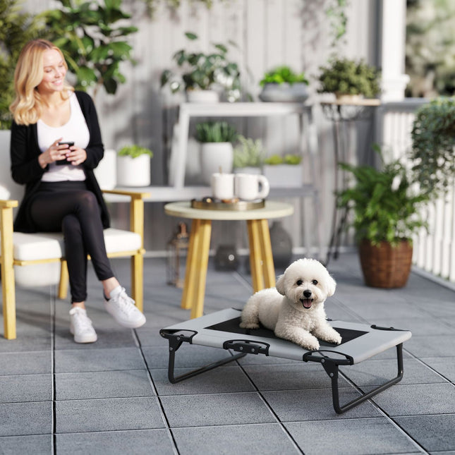 PAWROOM - Korotettu koiransänky Kokoontaittuva lemmikkisänky ulkona oleva koiran lepotuoli verkkosuunnittelulla Hengittävä pienille ja keskikokoisille koirille Vaaleanharmaa Oxford 75 x 51 x 18 cm