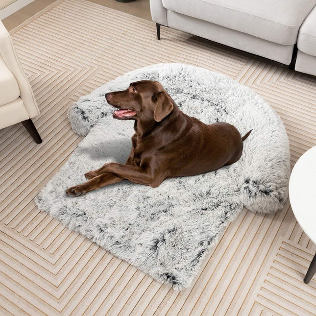PAWROOM - Pehmosänky koirille, liukumaton pohja, irrotettava pestävä päällinen ja pehmeä kaularulla, iso 115 x 120 cm, harmaa-valkoinen