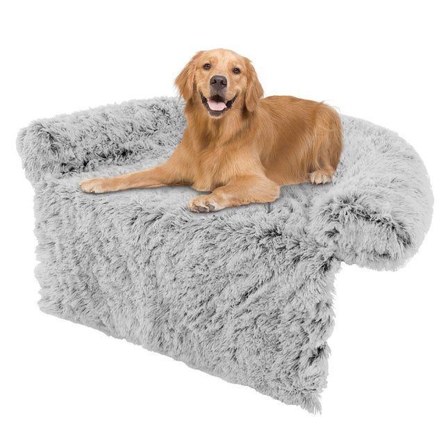 PAWROOM - Pehmosänky koirille, liukumaton pohja, irrotettava pestävä päällinen ja pehmeä kaularulla, iso 115 x 120 cm, harmaa-valkoinen