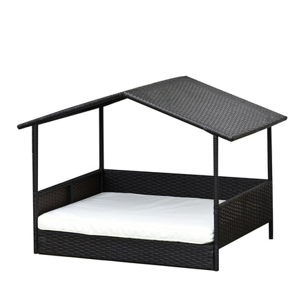 PAWROOM - Rottinkikoira Tyynyllä, Talon Muotoinen Koiransänky, Ulkona Koirankoti, Teräsrunko, Pp, Kahvinruskea, 98 X 69 X 73 Cm