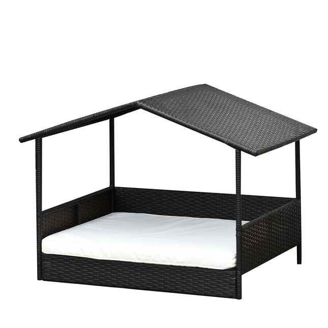 PAWROOM - Rottinkikoira Tyynyllä, Talon Muotoinen Koiransänky, Ulkona Koirankoti, Teräsrunko, Pp, Kahvinruskea, 98 X 69 X 73 Cm