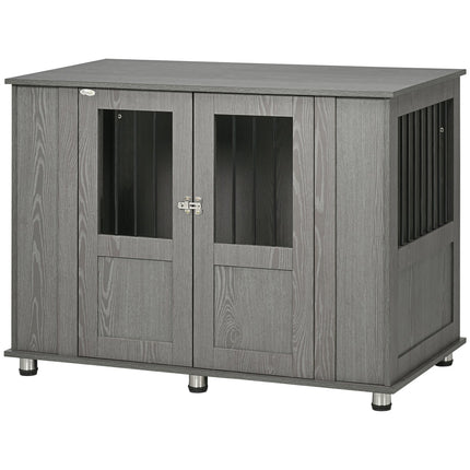 PAWROOM - Koiranhäkki Kotiin, Lemmikkihäkki, Sisäkoirakennel Lukolla, Magneettiovi, Ikkunallinen Koirakoti, Koirien Laatikko Erittäin Suurille Koirille, Harmaa, 116 X 60 X 87 Cm