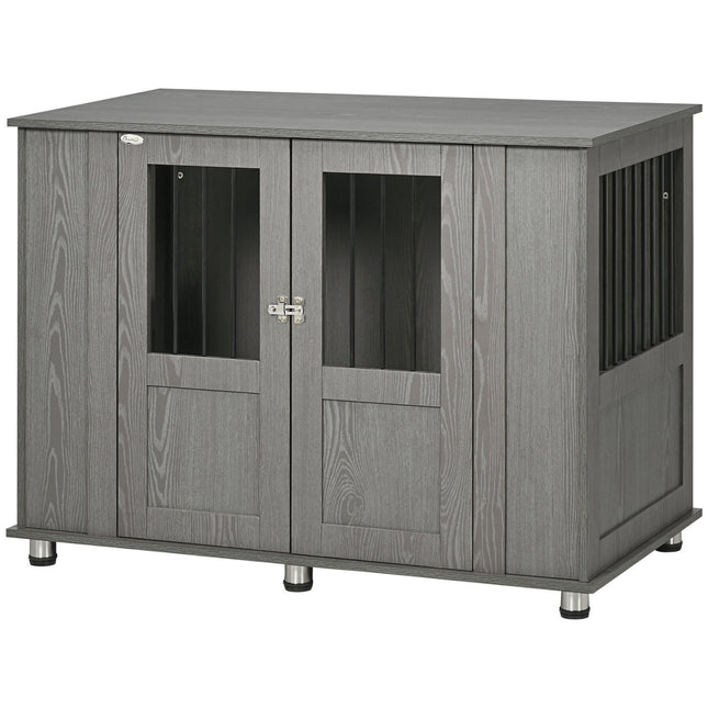 PAWROOM - Koiranhäkki Kotiin, Lemmikkihäkki, Sisäkoirakennel Lukolla, Magneettiovi, Ikkunallinen Koirakoti, Koirien Laatikko Erittäin Suurille Koirille, Harmaa, 116 X 60 X 87 Cm