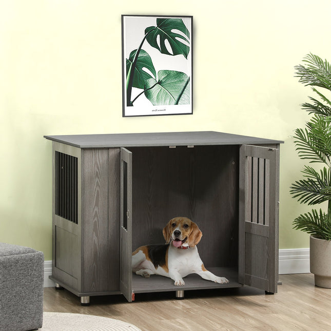 PAWROOM - Koiranhäkki Kotiin, Lemmikkihäkki, Sisäkoirakennel Lukolla, Magneettiovi, Ikkunallinen Koirakoti, Koirien Laatikko Erittäin Suurille Koirille, Harmaa, 116 X 60 X 87 Cm