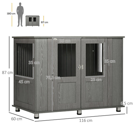 PAWROOM - Koiranhäkki Kotiin, Lemmikkihäkki, Sisäkoirakennel Lukolla, Magneettiovi, Ikkunallinen Koirakoti, Koirien Laatikko Erittäin Suurille Koirille, Harmaa, 116 X 60 X 87 Cm