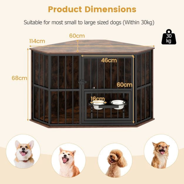 PAWROOM - Kulmakoiran häkki, 114x60x68 cm, säädettävä ruokinta-/ruokailutila