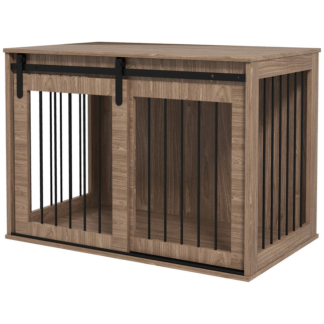 PAWROOM - Koiran Häkkikoiran Laatikko Liukuovella, Sisäkoiran Talo Puisella Ilmeellä, Lukittava, Suurille Koirille 30 Kg Asti, 98 X 58 X 67 Cm, Pähkinä