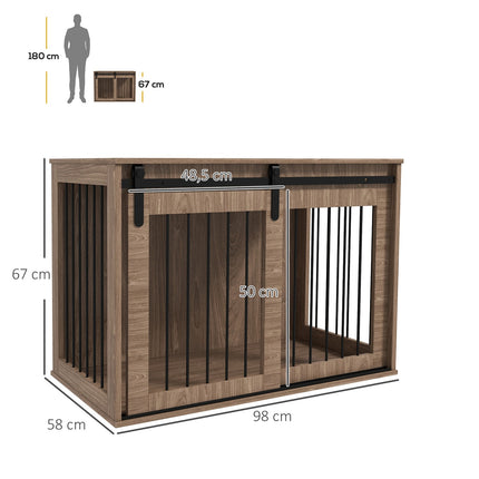 PAWROOM - Koiran Häkkikoiran Laatikko Liukuovella, Sisäkoiran Talo Puisella Ilmeellä, Lukittava, Suurille Koirille 30 Kg Asti, 98 X 58 X 67 Cm, Pähkinä