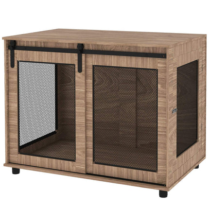 PAWROOM - Koiran häkkikalusteet, koiranlaatikko 2 lukittavalla ovella, sivupöytä kotiin, koirankoti suurille alle 30 kg koirille, teräs, 98 x 60 x 78 cm, pähkinä