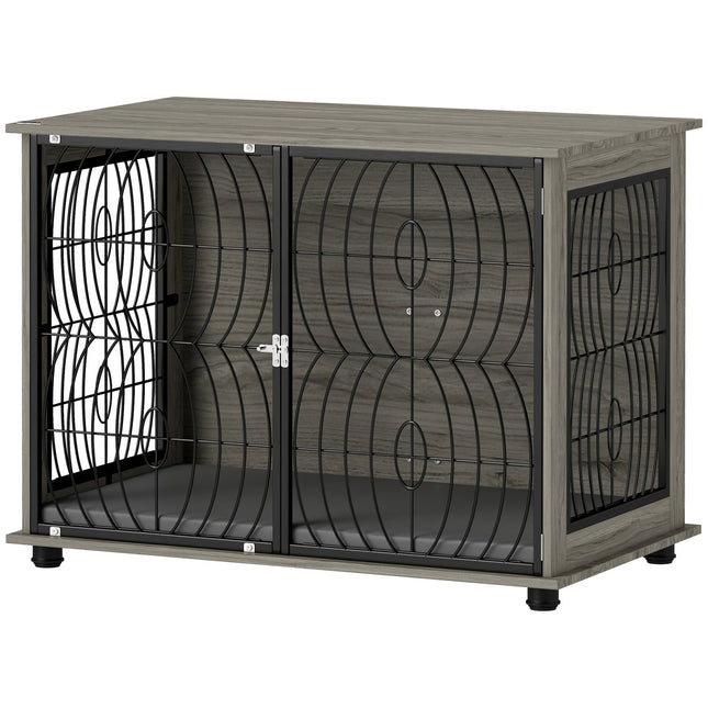 PAWROOM - Koiran häkki kotiin, koiran kennel, sisähäkki tyynyllä, koirankoppi ikkunalla, koiran häkki isoille koirille, harmaa, 100 x 60 x 73,5 cm