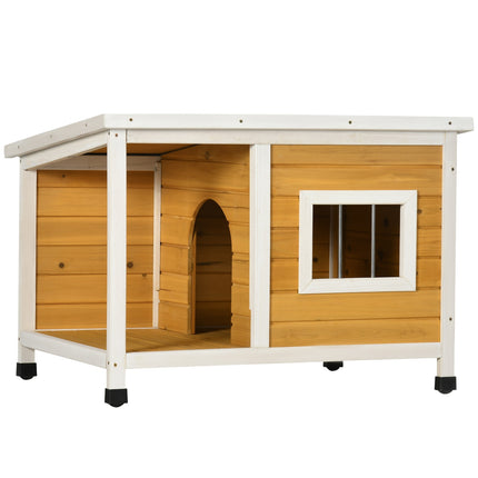 PAWROOM - Dog House Fir Wood Koiratalo Patiolla Ja Saranoidulla Katolla Pienille Koirille Sisä-/Ulkokäyttöön Oranssi