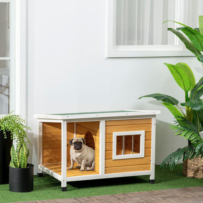PAWROOM - Dog House Fir Wood Koiratalo Patiolla Ja Saranoidulla Katolla Pienille Koirille Sisä-/Ulkokäyttöön Oranssi