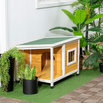 PAWROOM - Dog House Fir Wood Koiratalo Patiolla Ja Saranoidulla Katolla Pienille Koirille Sisä-/Ulkokäyttöön Oranssi
