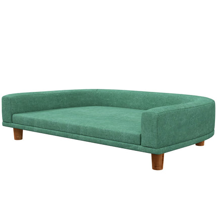 PAWROOM - Koirasohva Mukava Lemmikkisohva Tyynyllä, Ihanteellinen Isoille Koirille, Korotettu Muotoilu, Puiset Jalat, Vihreä, 98X67X25Cm