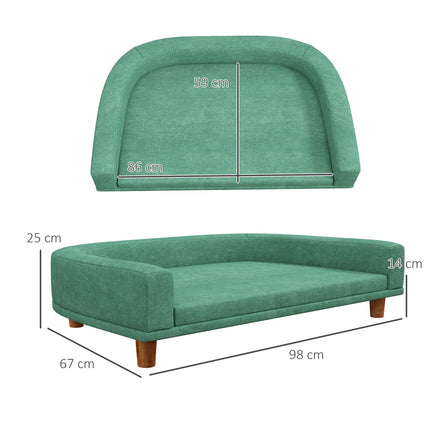 PAWROOM - Koirasohva Mukava Lemmikkisohva Tyynyllä, Ihanteellinen Isoille Koirille, Korotettu Muotoilu, Puiset Jalat, Vihreä, 98X67X25Cm