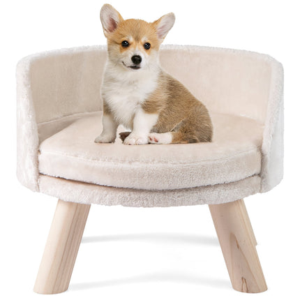 PAWROOM - Lemmikkieläinten vuodesohva tyynyllä, mäntypuujalat, beige