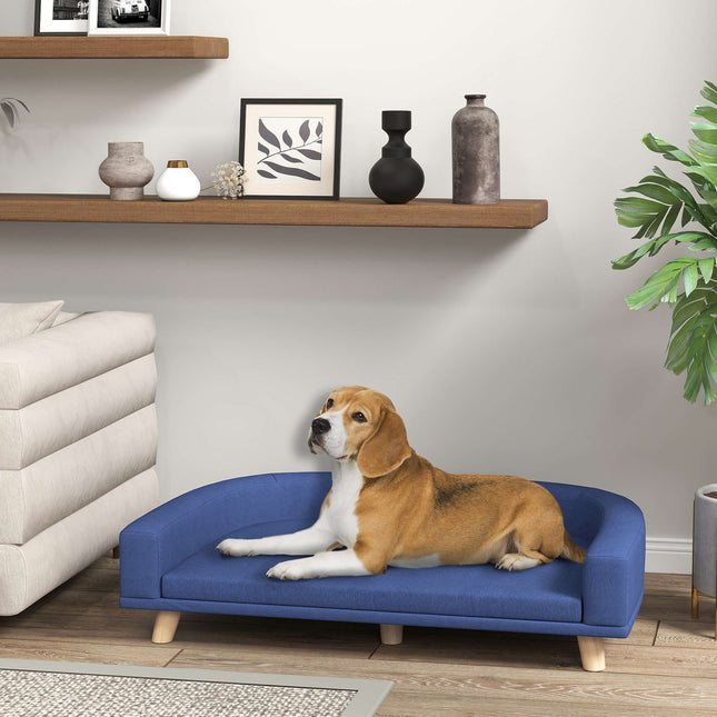 PAWROOM - Koiran vuodesohva, eukalyptuspuuta, 98 x 67 x 25 cm, sininen