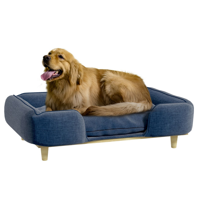 PAWROOM - Koiransänky Koiran Tyyny Koirakori Koiran Sohva Puiset Jalat, Polyesteri, Tummansininen, 96 X 66 X 24 Cm
