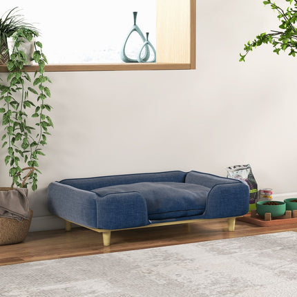 PAWROOM - Koiransänky Koiran Tyyny Koirakori Koiran Sohva Puiset Jalat, Polyesteri, Tummansininen, 96 X 66 X 24 Cm