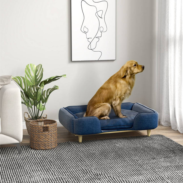 PAWROOM - Koiransänky Koiran Tyyny Koirakori Koiran Sohva Puiset Jalat, Polyesteri, Tummansininen, 96 X 66 X 24 Cm