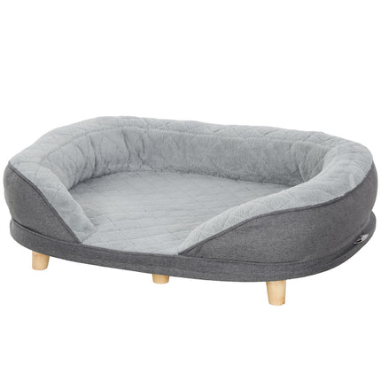 PAWROOM - Koirasohva Lemmikkien sohva selkänojalla ja puisilla jaloilla Pestävä päällinen keskikokoisille alle 25 kg painaville koirille harmaa