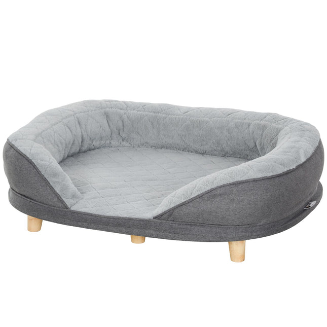 PAWROOM - Koirasohva Lemmikkien sohva selkänojalla ja puisilla jaloilla Pestävä päällinen keskikokoisille alle 25 kg painaville koirille harmaa