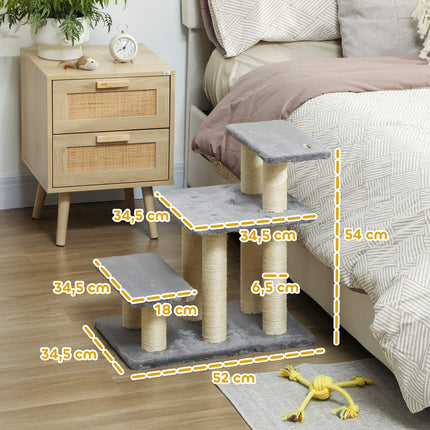 PAWROOM - Lemmikkiportaat, 3 askelmaa, 54 cm, sisalista valmistetut raapimistolpat